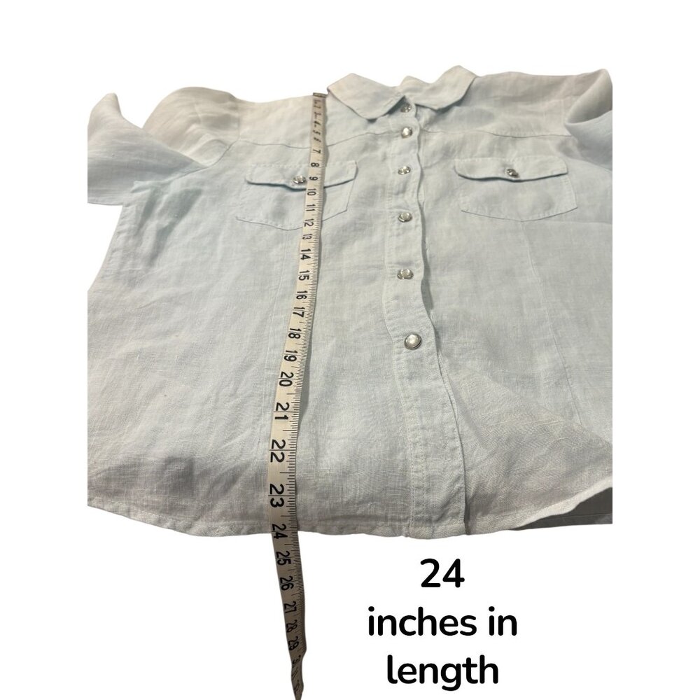 Sundance Catalog Linen Western Shirt Women M Pearl Snap Cowboy Boho USA Made - Picture 9 of 10